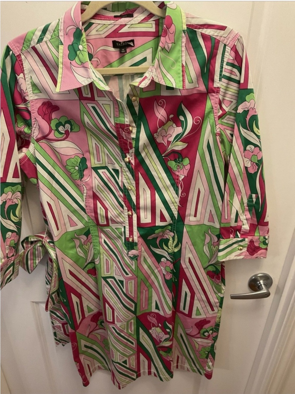 Talbots Women’s Pink & Green Geometric Floral Dress - Picture 2 of 9